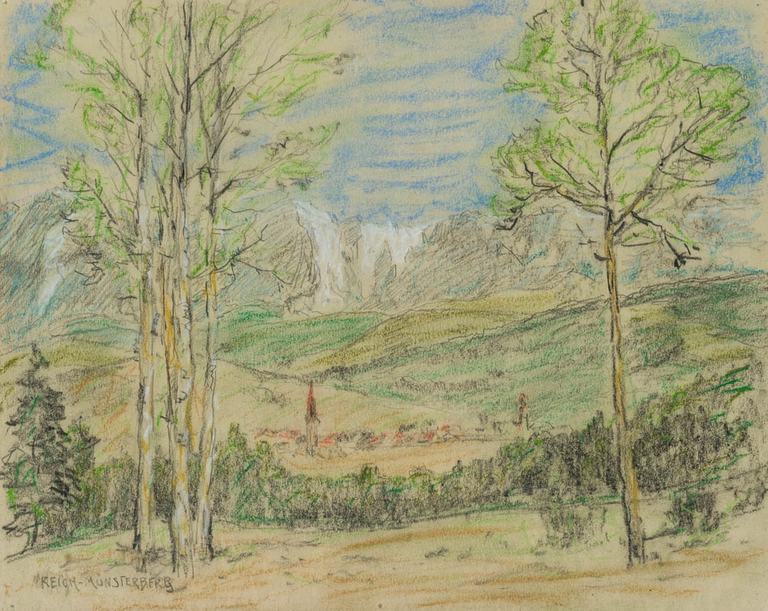 E. REICH-MÜNSTERBERG (*1866), Alpine landscape, Chalk (1 of 4)