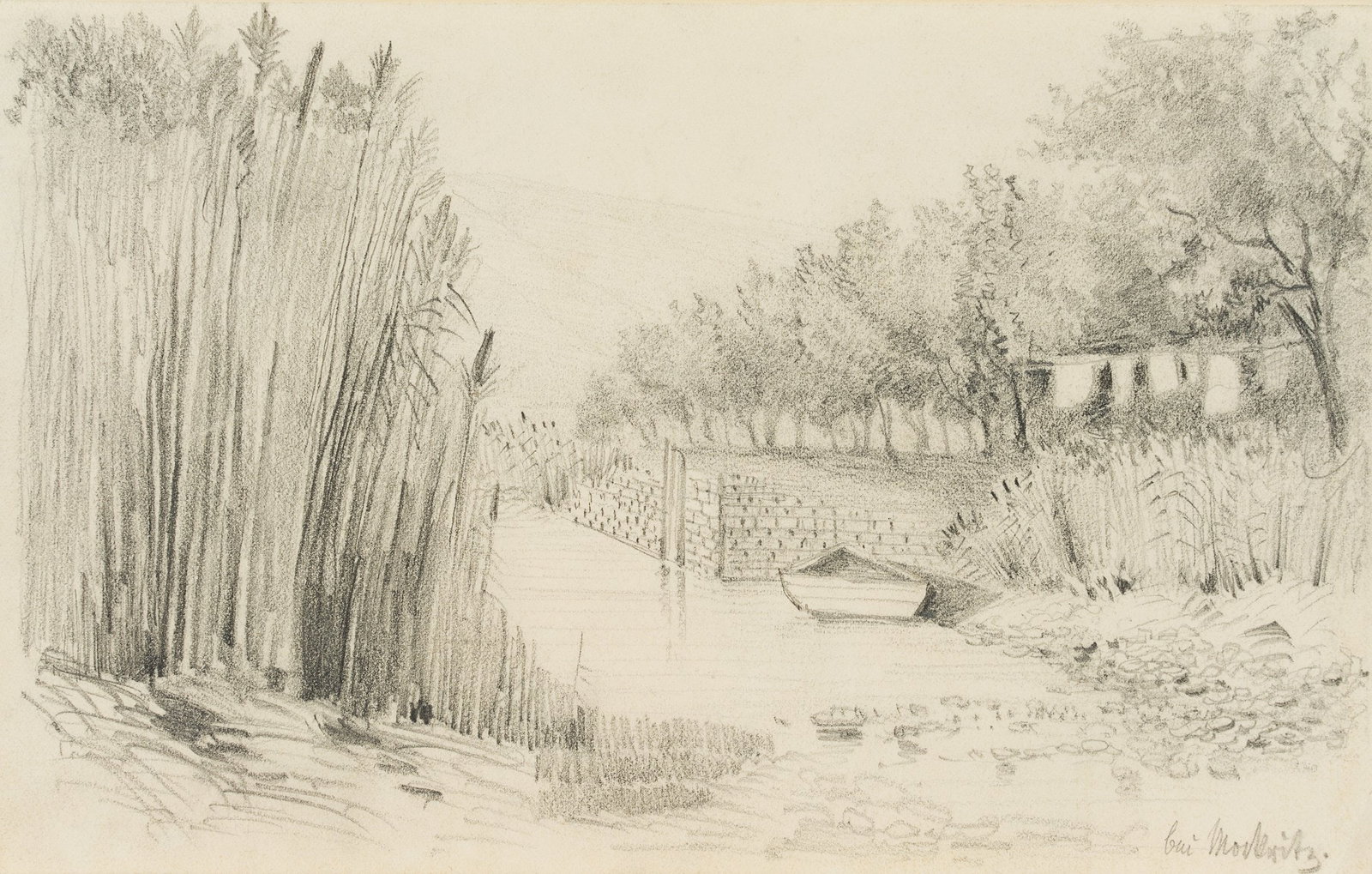 M. SAVIGNY (1831-1905), Fish pond with vegetation near Mockritz, Pencil: Marie von Savigny (1831 Boitzenburg - 1905 ): Fish pond with vegetation near Mockritz, 19th century, Pencil Technique: Pencil on Paper Inscription: labelled "bei Mockritz" in pencil on the lower right