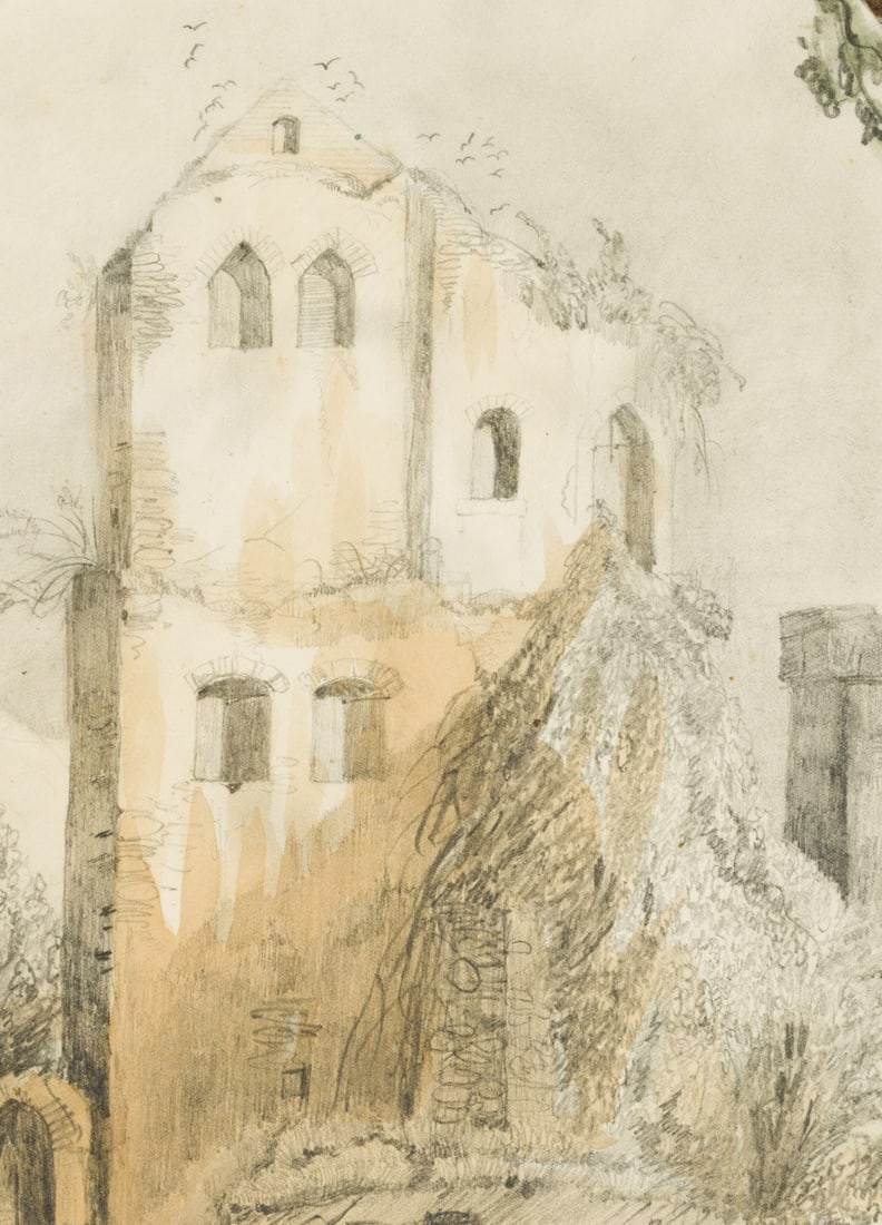 M. SAVIGNY (1831-1905), Ruins of a Gothic monastery, 1844, Pencil: Marie von Savigny (1831 Boitzenburg - 1905 ): Ruins of a Gothic monastery complex, 1844, Pencil Technique: Washed Pencil on Paper Inscription: Dated in pencil lower right: "August 44" Date: 1844 Descr