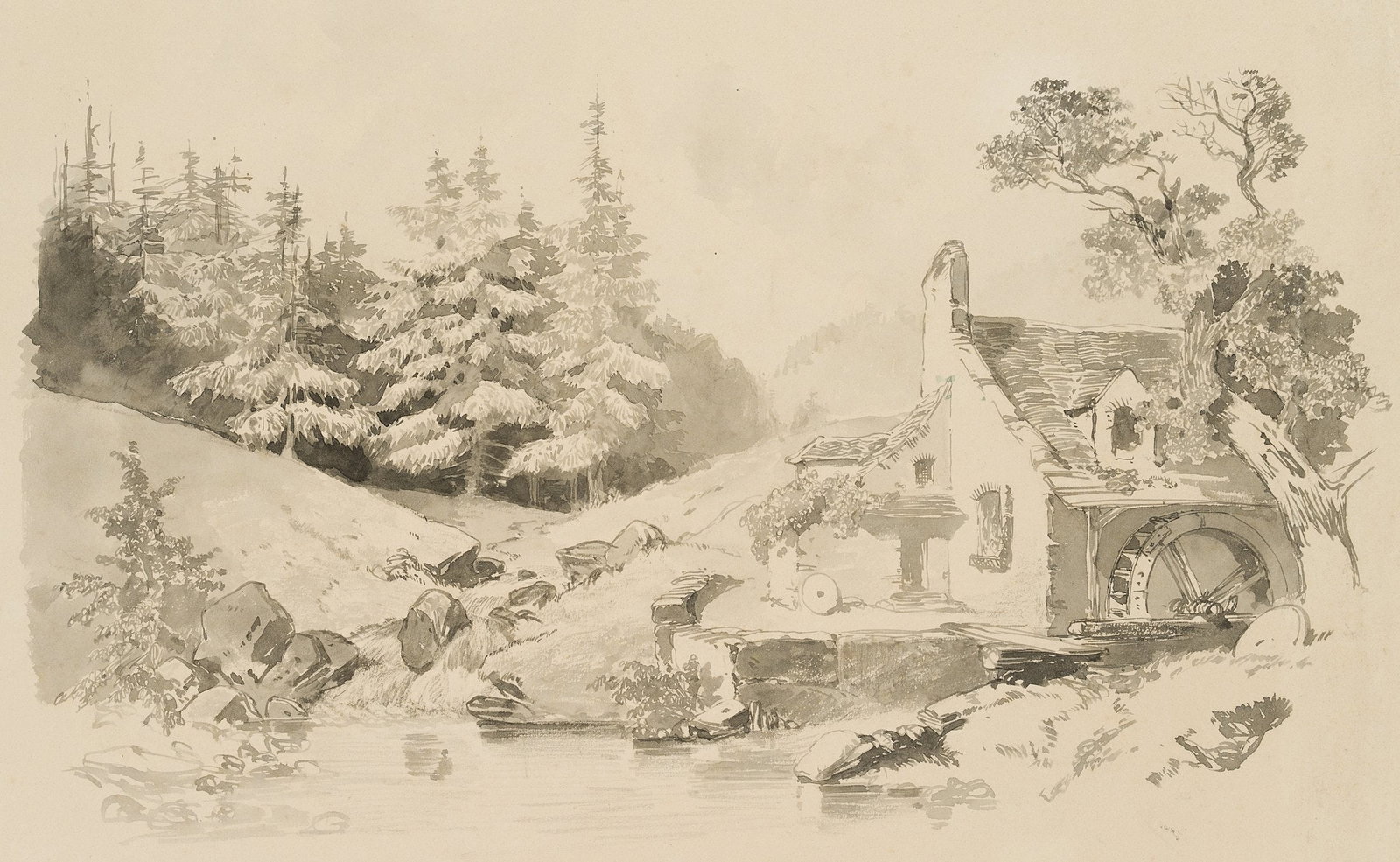 M. SAVIGNY (1831-1905), Old watermill on the edge of the forest, Watercolor (1 of 5)