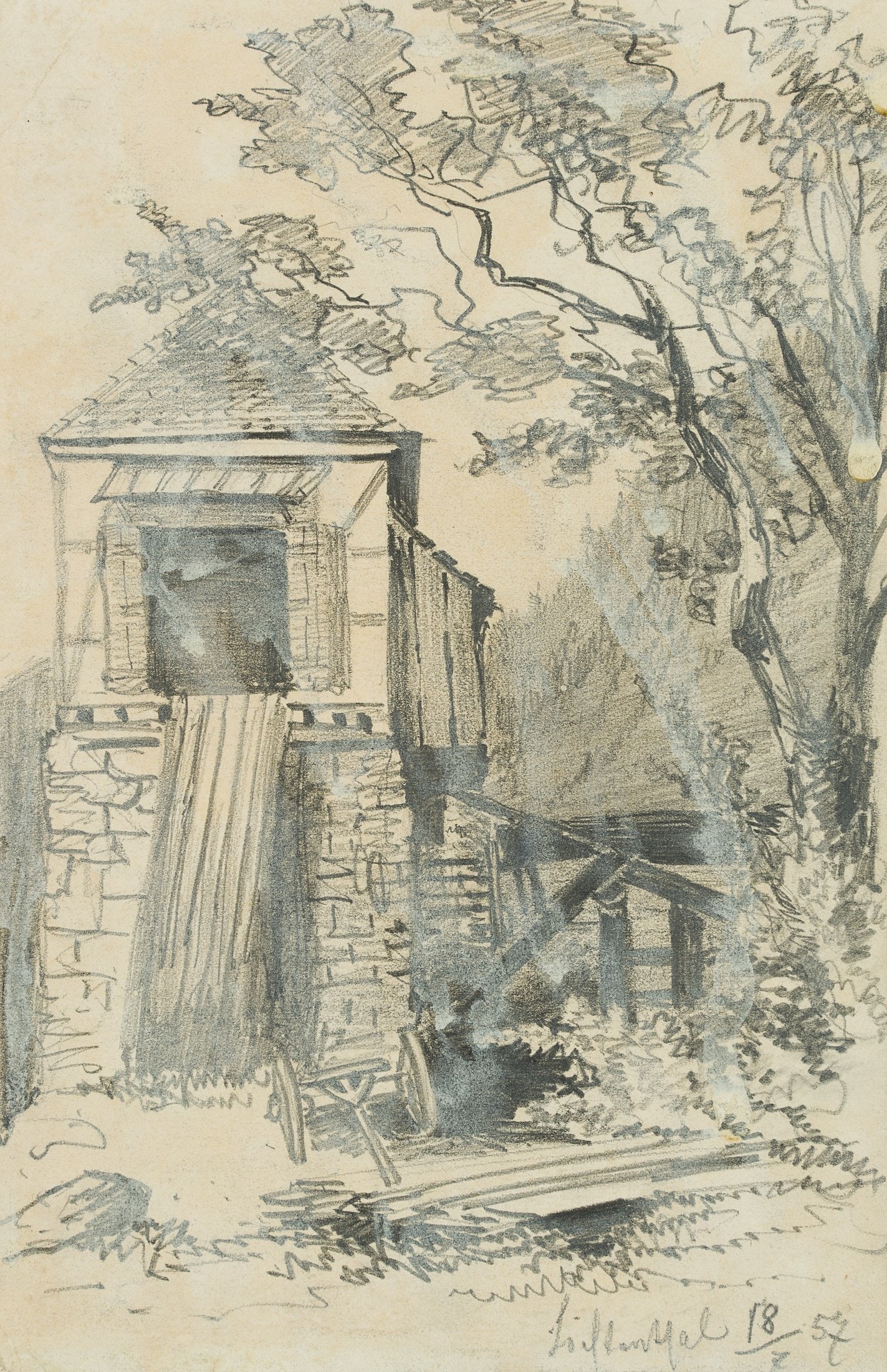 M. SAVIGNY (1831-1905), Old sawmill in the Black Forest, 1857, Pencil: Marie von Savigny (1831 Boitzenburg - 1905 ): Old sawmill in the Black Forest, 1857, Pencil Technique: Pencil on Paper Inscription: inscribed and dated in pencil lower right: "Loifenthal[?] 18/2 57" D