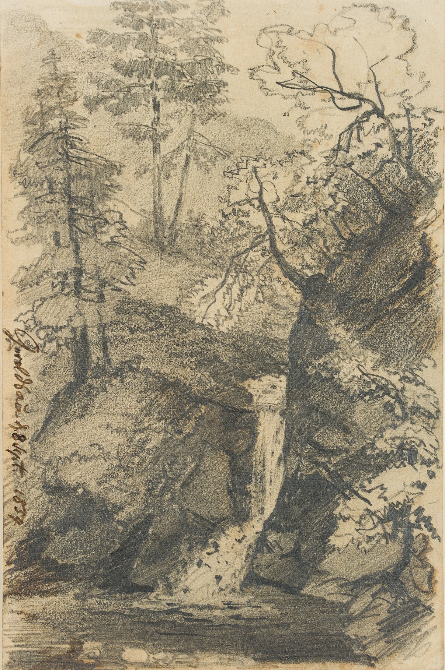 M. SAVIGNY (1831-1905), Geroldsau Waterfall, 1854, Pencil: Marie von Savigny (1831 Boitzenburg - 1905 ): Geroldsau waterfall in the Black Forest, 1854, Pencil Technique: Pencil on Paper Inscription: Inscribed and dated in ink on the left: "Geroldsau d. 8 Sept
