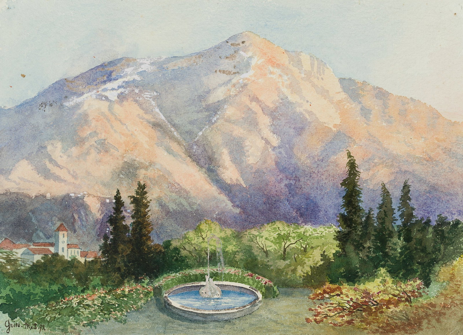 M. SAVIGNY (1831-1905), Gries near Bolzano with a mountain, 1894, Watercolor: Marie von Savigny (1831 Boitzenburg - 1905 ): Gries near Bolzano with a mountain, 1894, Watercolor Technique: Watercolor on Paper Inscription: lower left monogrammed: "Gries. M. v. S. 94.". Date: 1894