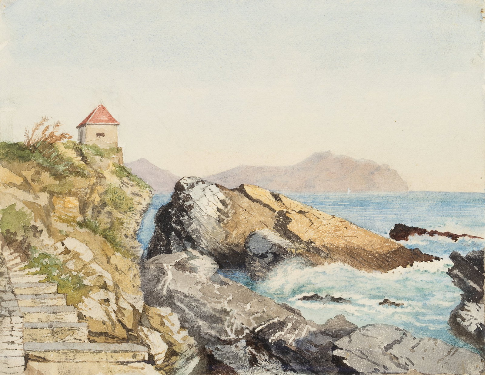 M. SAVIGNY (1831-1905), Rocky coastline near Nervi, Genoa, around 1889, Watercolor (1 of 4)