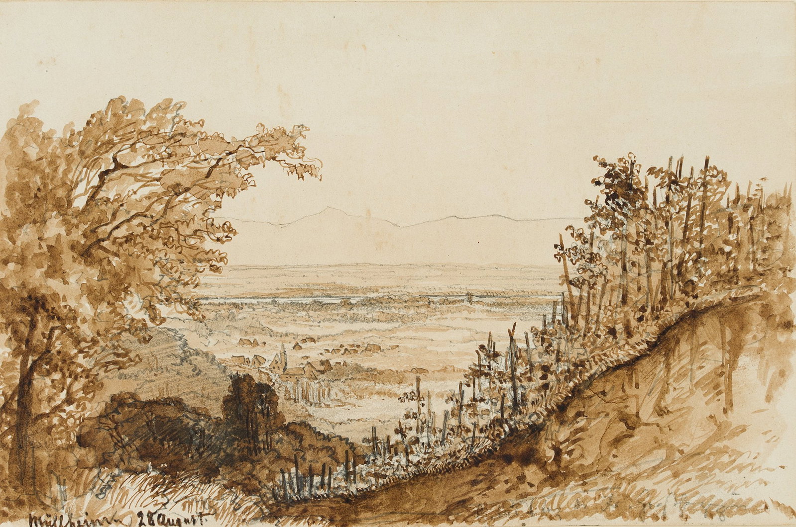 M. SAVIGNY (1831-1905), Vineyards in the Markgräflerland region, around 1858, Watercolor: Marie von Savigny (1831 Boitzenburg - 1905 ): Vineyards near Müllheim in the Markgräflerland region, c. 1858, Watercolor Technique: Watercolor over Pencil on Paper Inscription: Inscribed and