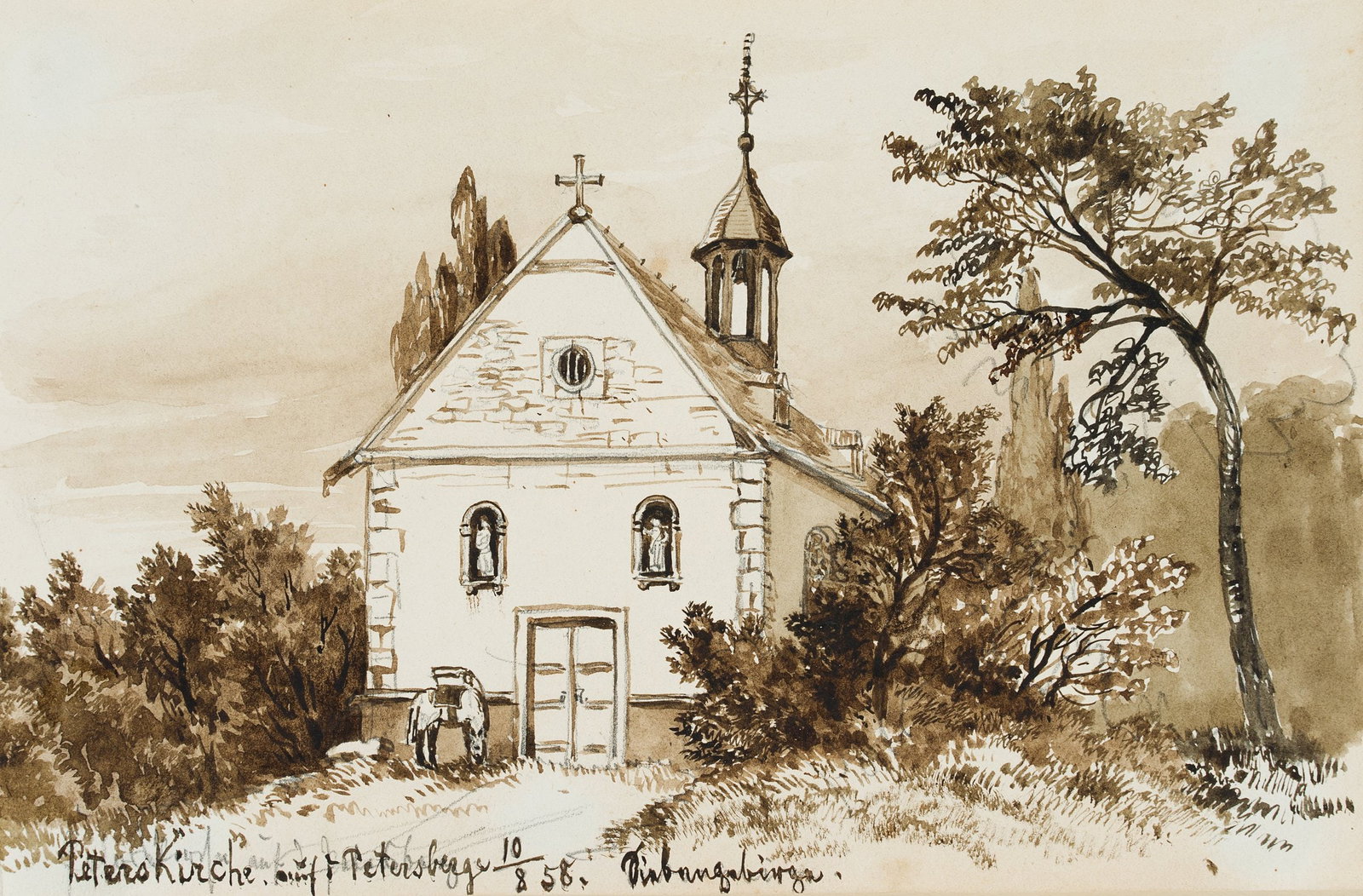 M. SAVIGNY (1831-1905), St Peter’s Church on Petersberg, 1858, Watercolor: Marie von Savigny (1831 Boitzenburg - 1905 ): St Peter's Church on the Petersberg in the Siebengebirge, 1858, Watercolor Technique: Watercolor over Pencil on Paper Inscription: Inscribed and dated low