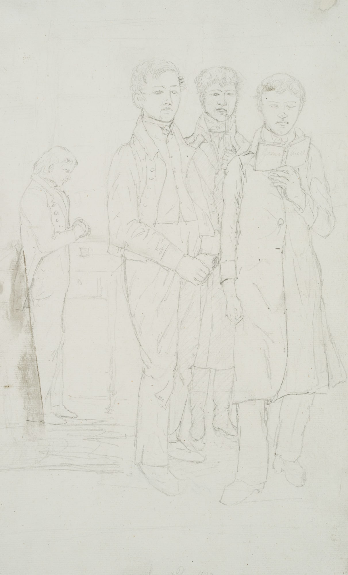 J. SCHAFFROTH (*1765) attributed, Four young men, 1822, Pencil (1 of 5)