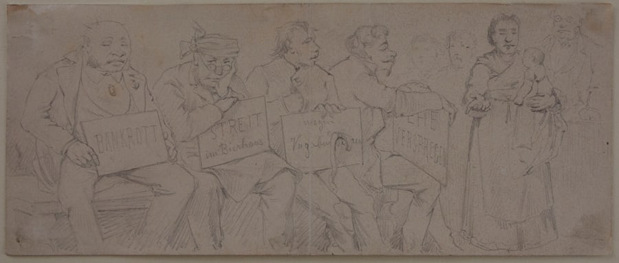 G. SCHMITT (1834-1922) attributed, Before the judge, Pencil (1 of 4)