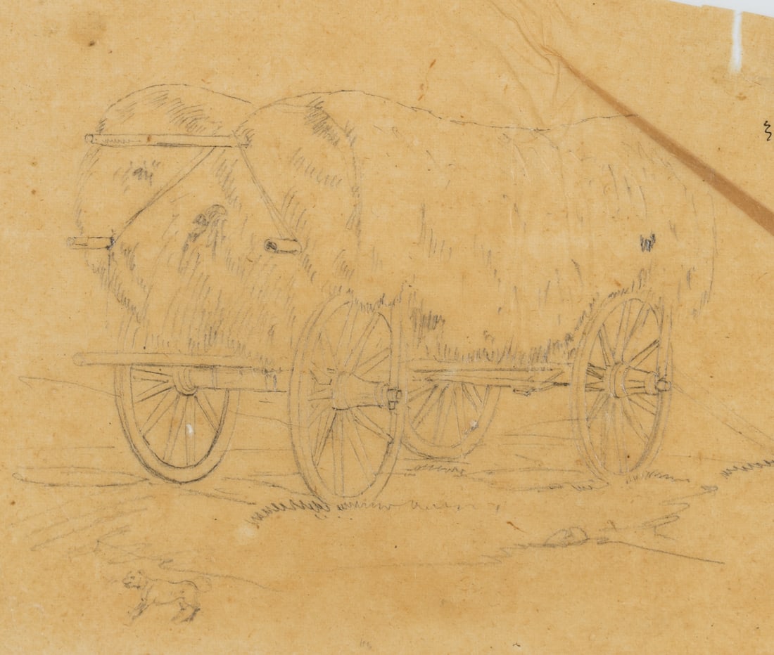 M. SCHWIND (1804-1871) Circle, Sketch of a cart loaded with hay, around 1840, Pencil (1 of 4)