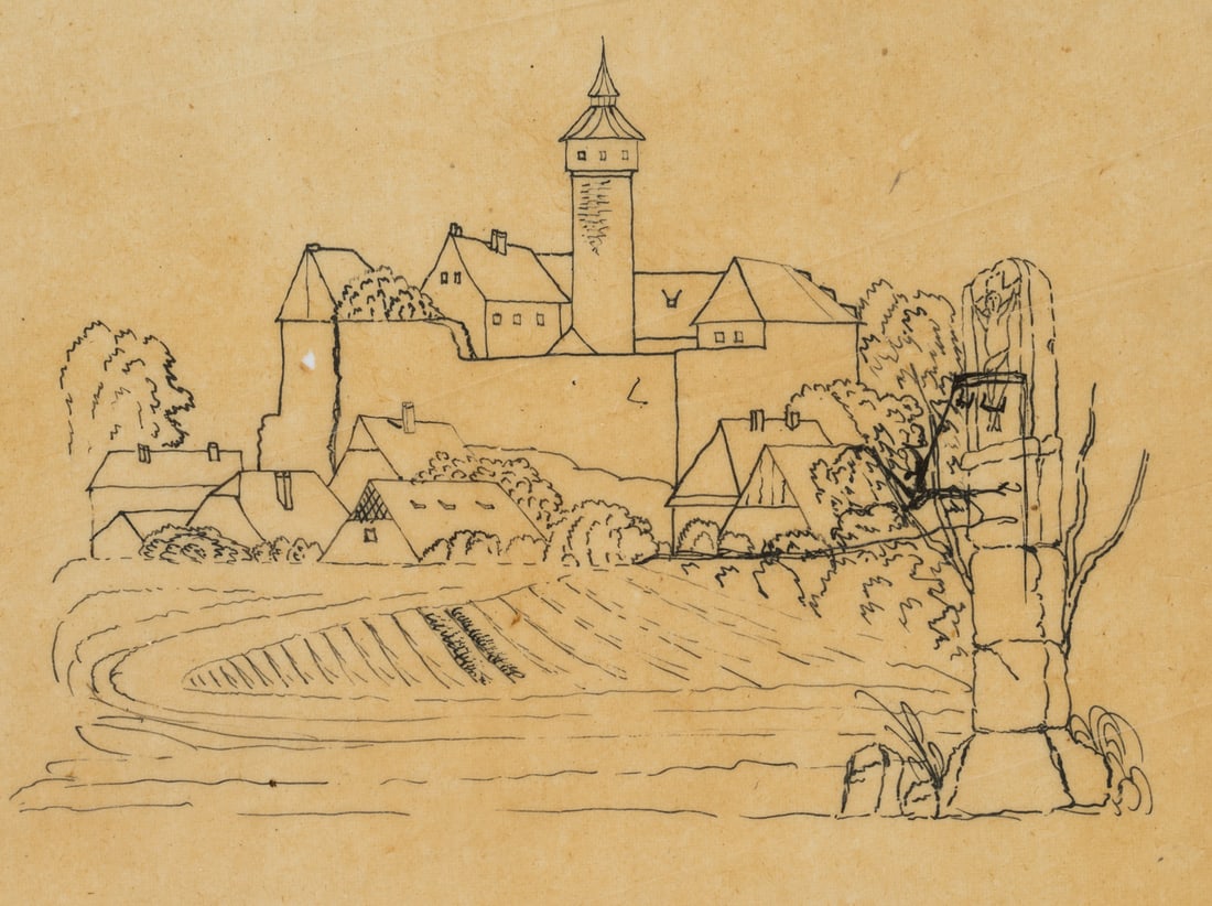 M. SCHWIND (1804-1871) Circle, A fairytale castle with a keep, around 1840, Pen drawing (1 of 4)