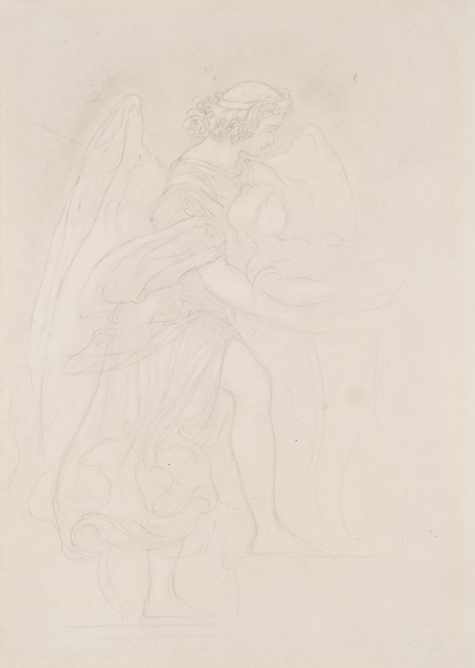 M. SCHWIND (1804-1871), Angel with a Child, around 1850, Pencil (1 of 5)
