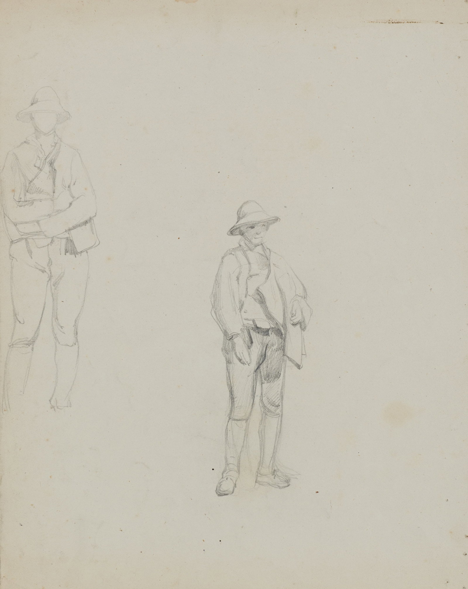 A. VIOLLET-LE-DUC (*1817), Study on men, Pencil: Adolphe Viollet-le-Duc (1817 Paris - 1878 ibid.): Male study Full-length figure of a man in two slightly varied poses, 19th century, Pencil Technique: Pencil on Paper Date: 19th century Description: T