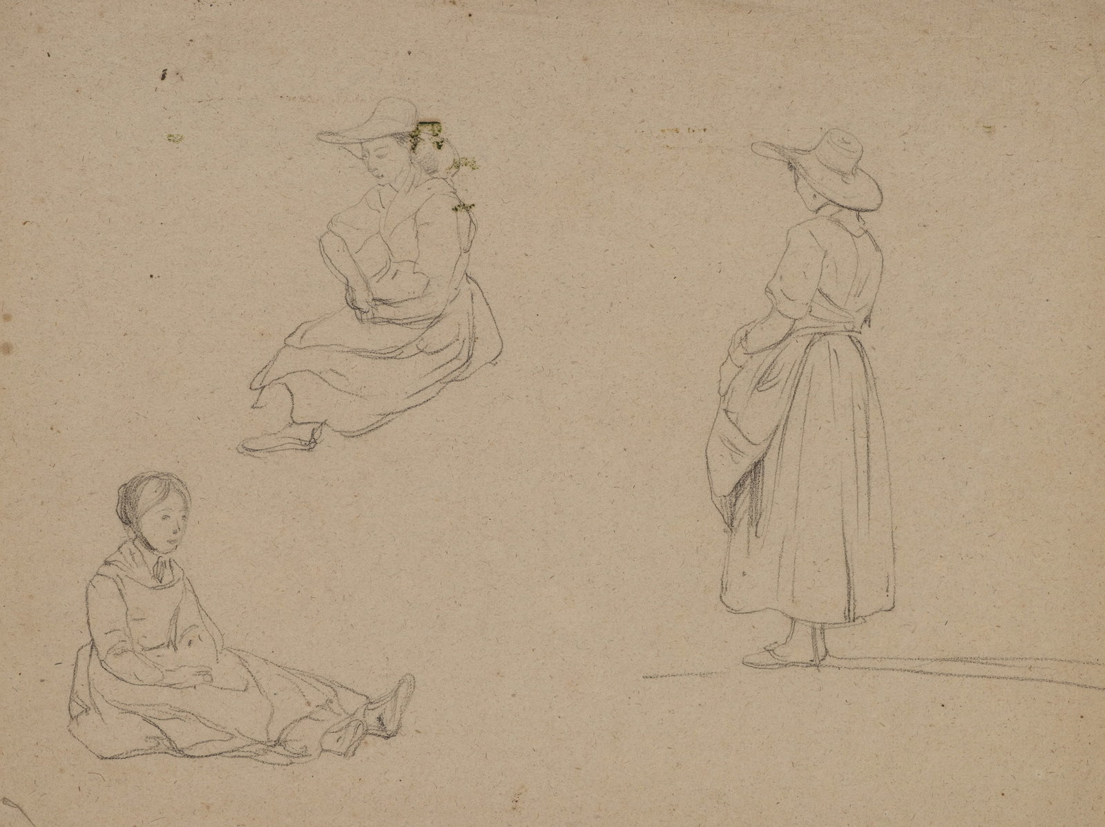 A. VIOLLET-LE-DUC (*1817), Studies of female figures, Pencil: Adolphe Viollet-le-Duc (1817 Paris - 1878 ibid.): Female figure studies Studies of women in rural dress in various poses, 19th century, Pencil Technique: Pencil on Paper Date: 19th century Description