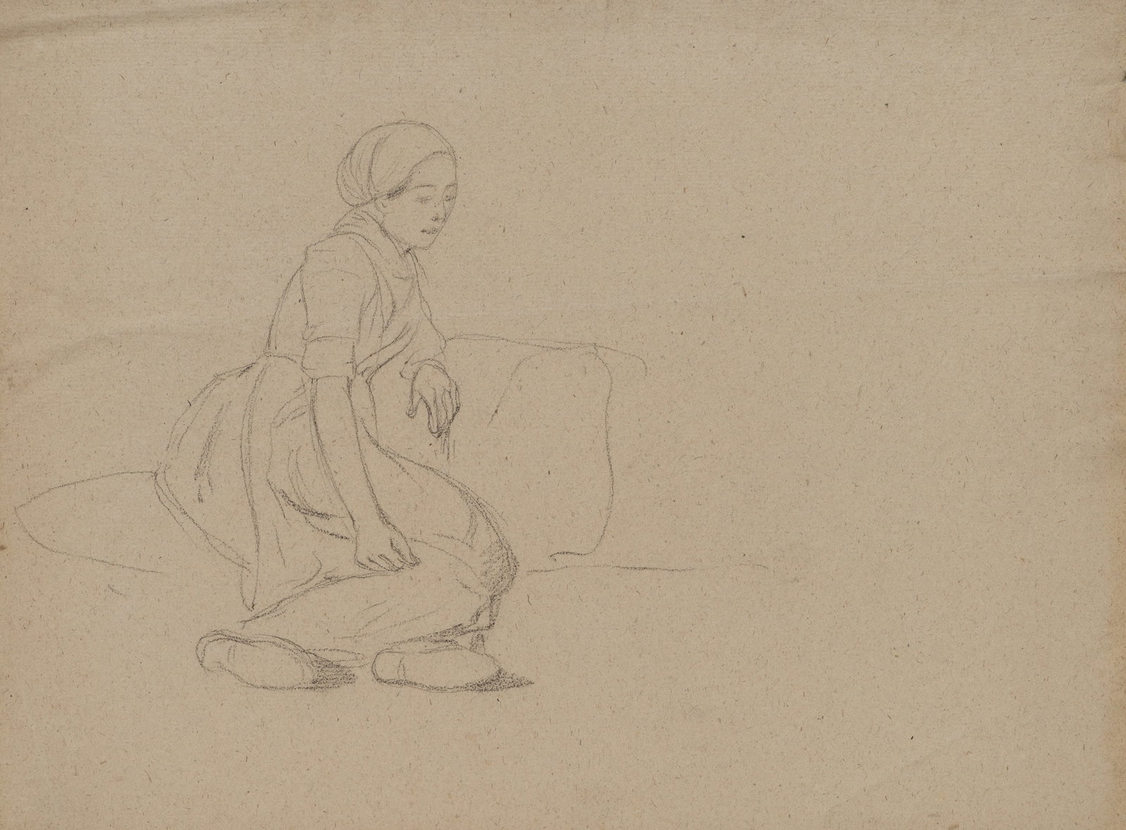 A. VIOLLET-LE-DUC (*1817), Woman kneeling, Pencil (1 of 5)