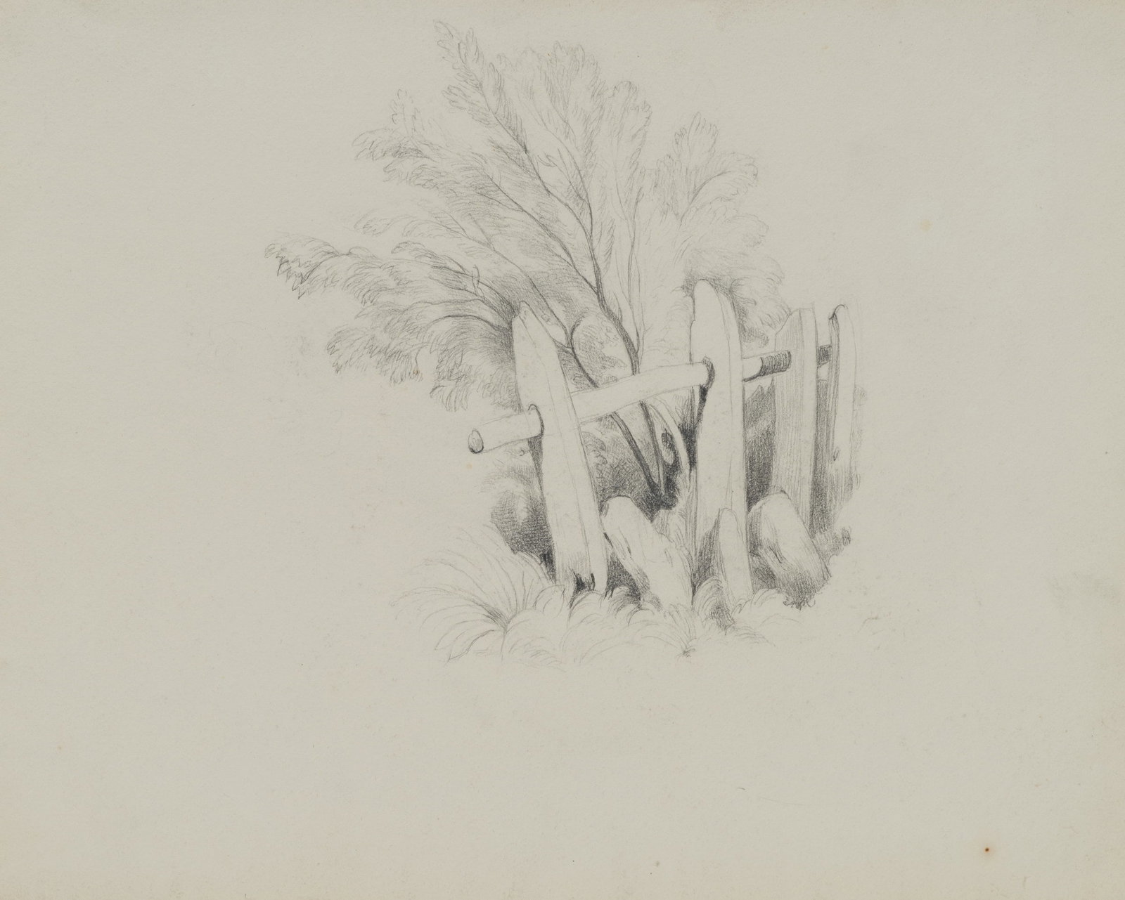 A. VIOLLET-LE-DUC (*1817), Wooden fence with foliage, Pencil (1 of 5)