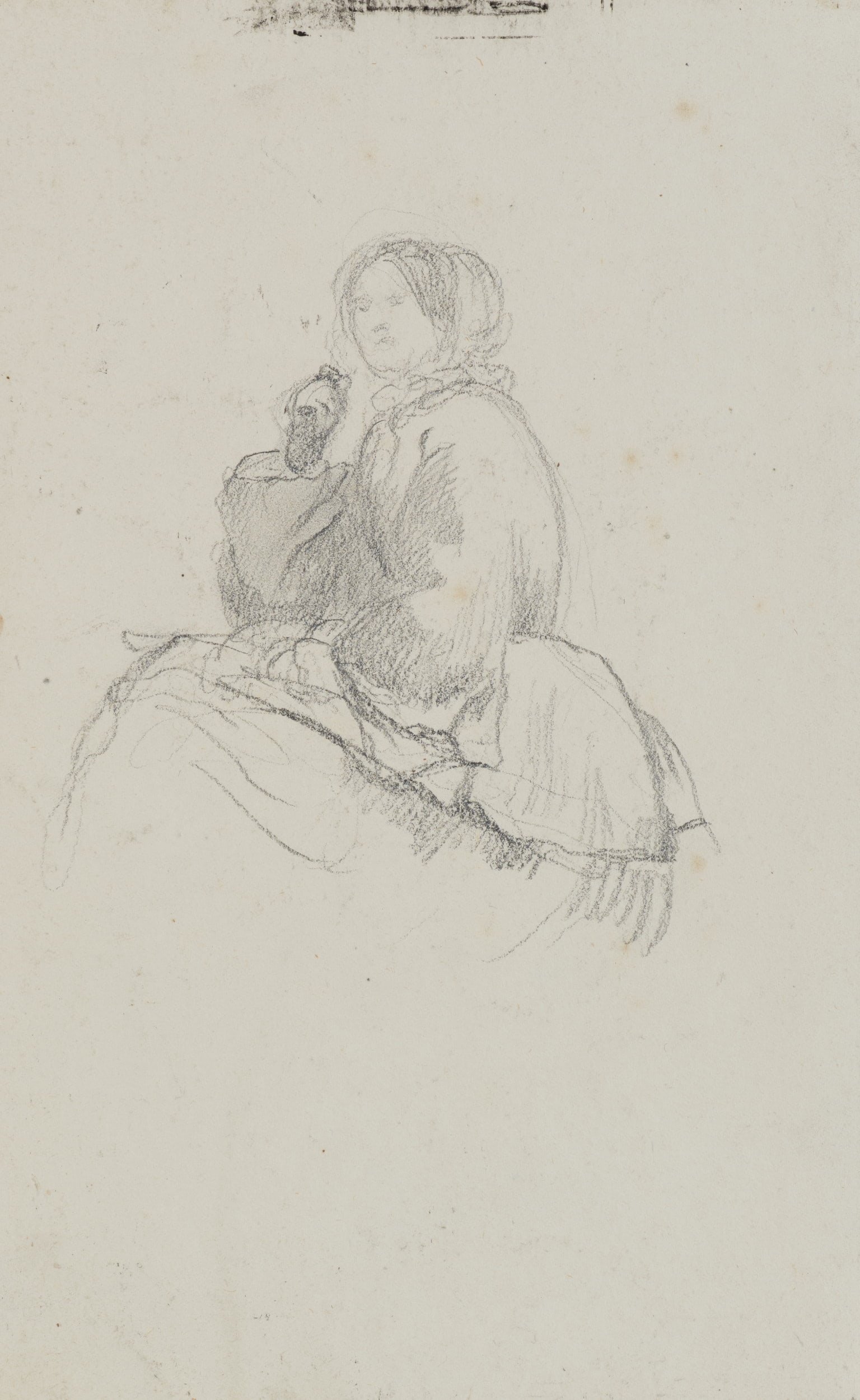A. VIOLLET-LE-DUC (*1817), Woman with a falcon, Pencil: Adolphe Viollet-le-Duc (1817 Paris - 1878 ibid.): Woman with falcon Sitting woman falcon on her arm, 19th century, Pencil Technique: Pencil on Paper Date: 19th century Description: The drawing shows a
