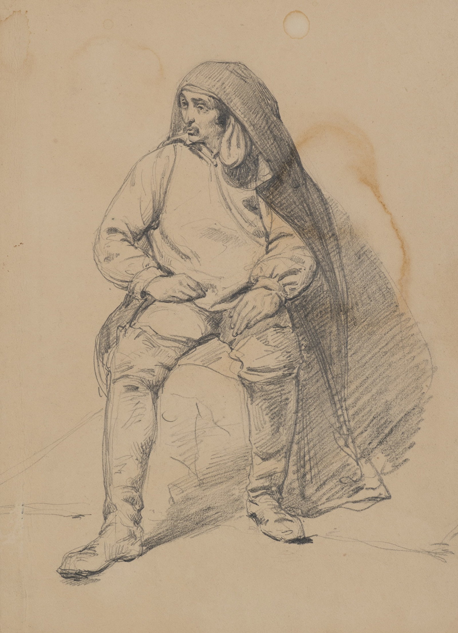 A. VIOLLET-LE-DUC (*1817), Seated man, Pencil (1 of 5)