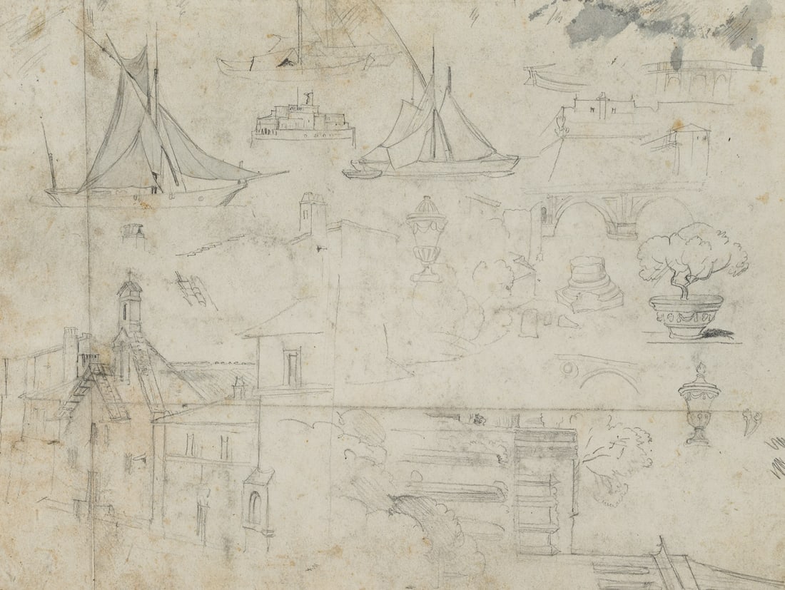 T. WEBER (1813-1875), Study sketch featuring sailing boats, Rome, Pencil (1 of 8)