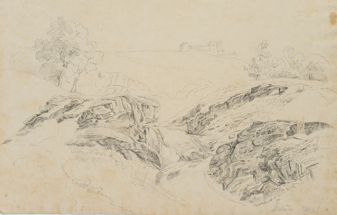 T. WEBER (1813-1875), Ruins of a fortress in the mountains, Michaelis, 1836, Pencil (1 of 8)