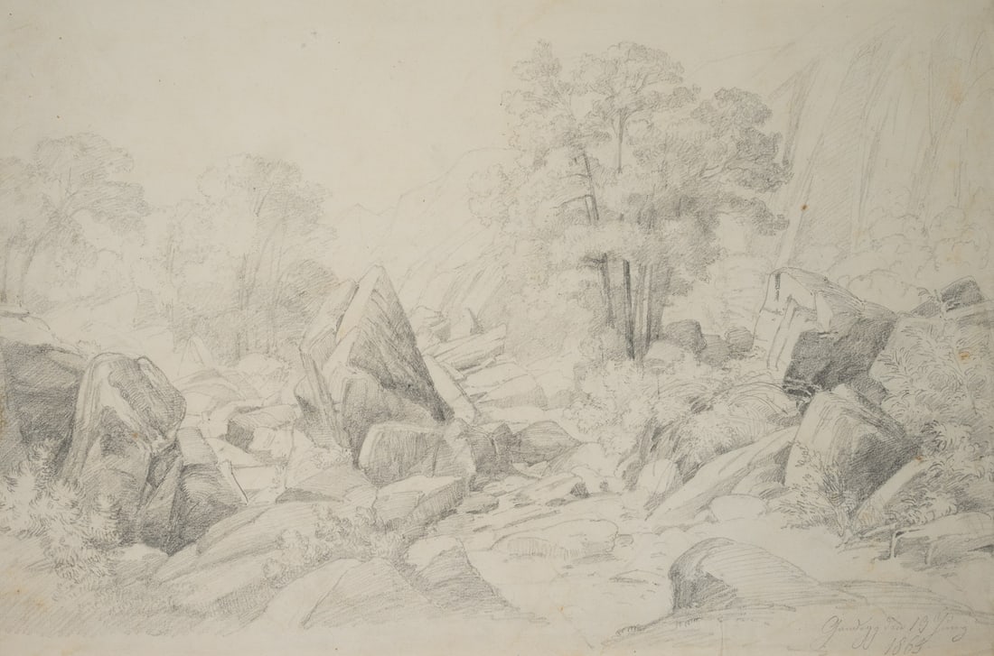T. WEBER (1813-1875), Grundegg, Salzburg, Alpine, 1865, Pencil: Therese Weber (1813 Nymphenburg - 1875 Munich): "Grundegg", Salzburg, charming alpine landscape, 1865, Pencil Technique: Pencil on Paper Inscription: Lower right dated: "Grundegg den 13 Juny 1865.". D