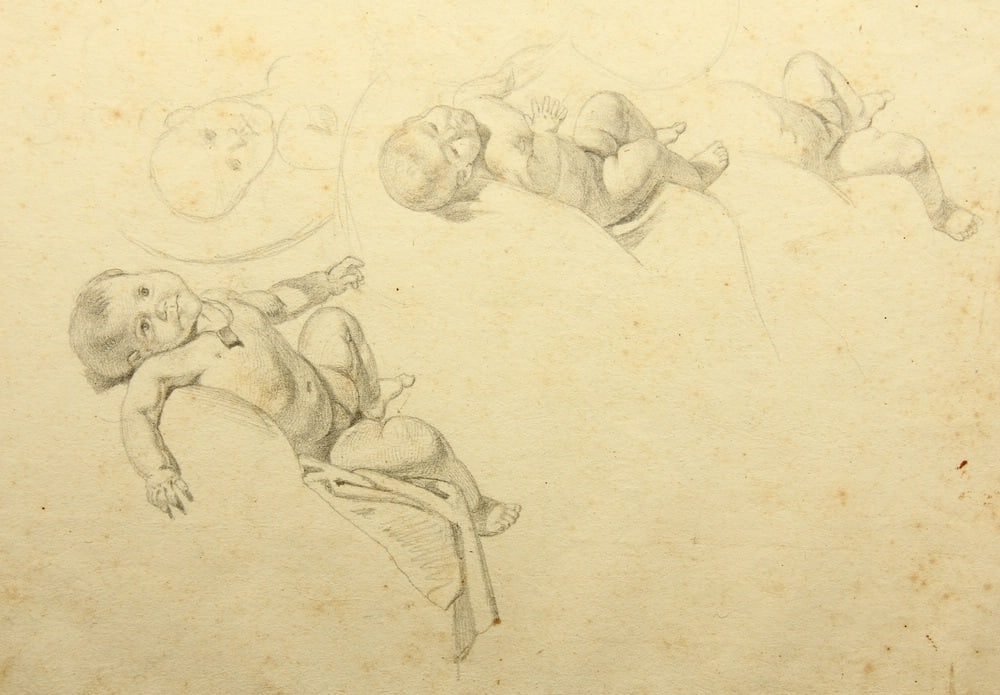 T. WELLER (1802-1880), Studies featuring a child lying down, Pencil (1 of 5)