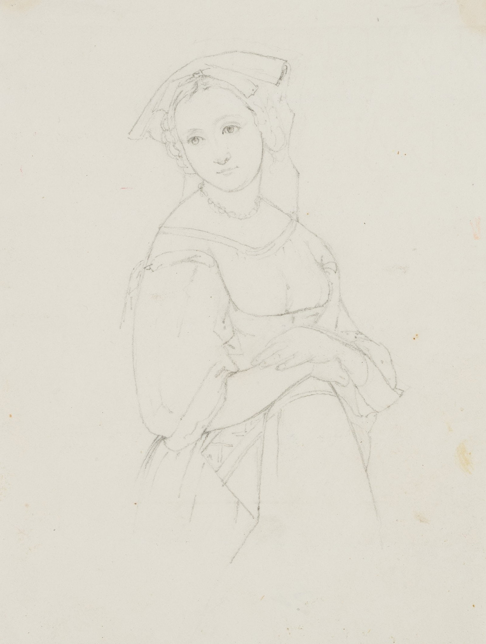 T. WELLER (1802-1880), Young Italian woman, Pencil: Theodor Leopold Weller (1802 Mannheim - 1880 ibid.): Young Italian woman in typical costume, 19th century, Pencil Technique: Pencil on Paper Date: 19th century Description: Portrait of a young Italian