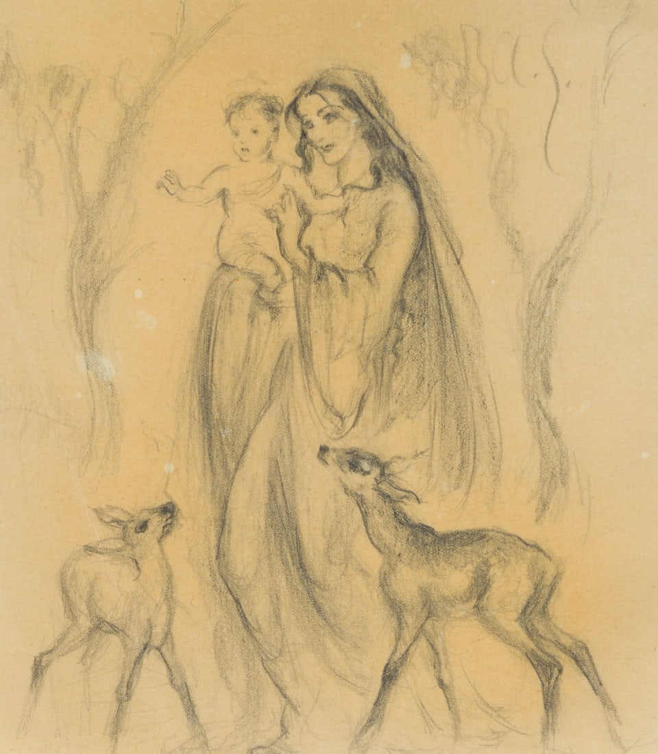 B. WELSCH (20th), Mary with the Baby Jesus, Pencil (1 of 6)