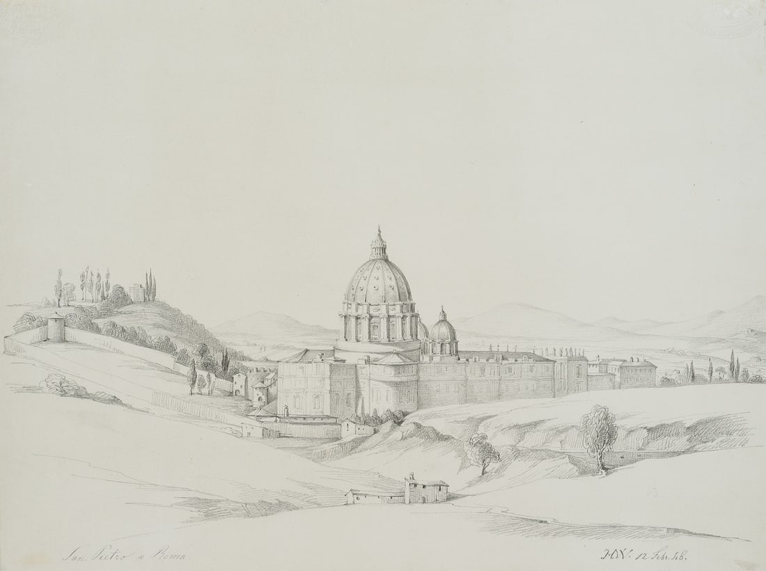 H. WILHELMI (1816-1902), St Peter’s in Rome, 1846, Pencil (1 of 4)