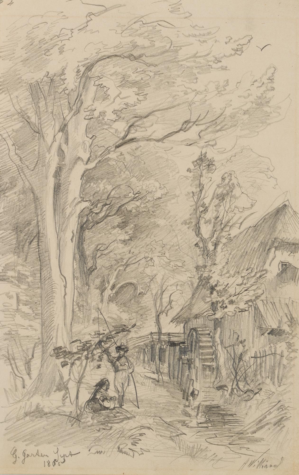 H. WILLIARD (1832-1867), In the garden, 1865, Pencil: Hans Anton Williard (1832 Dresden - 1867 ibid.): In the garden, 1865, Pencil Technique: Pencil on Paper Date: 1865 Description: inscribed and dated lower left, signed lower right. Keywords: 19th centu