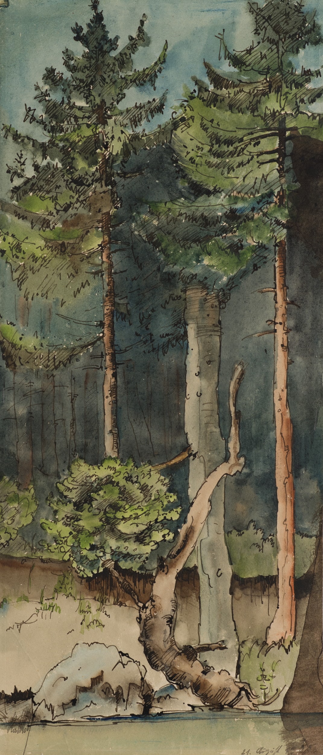 K. WOLF (1901-1993), Forest scene, Watercolor (1 of 6)