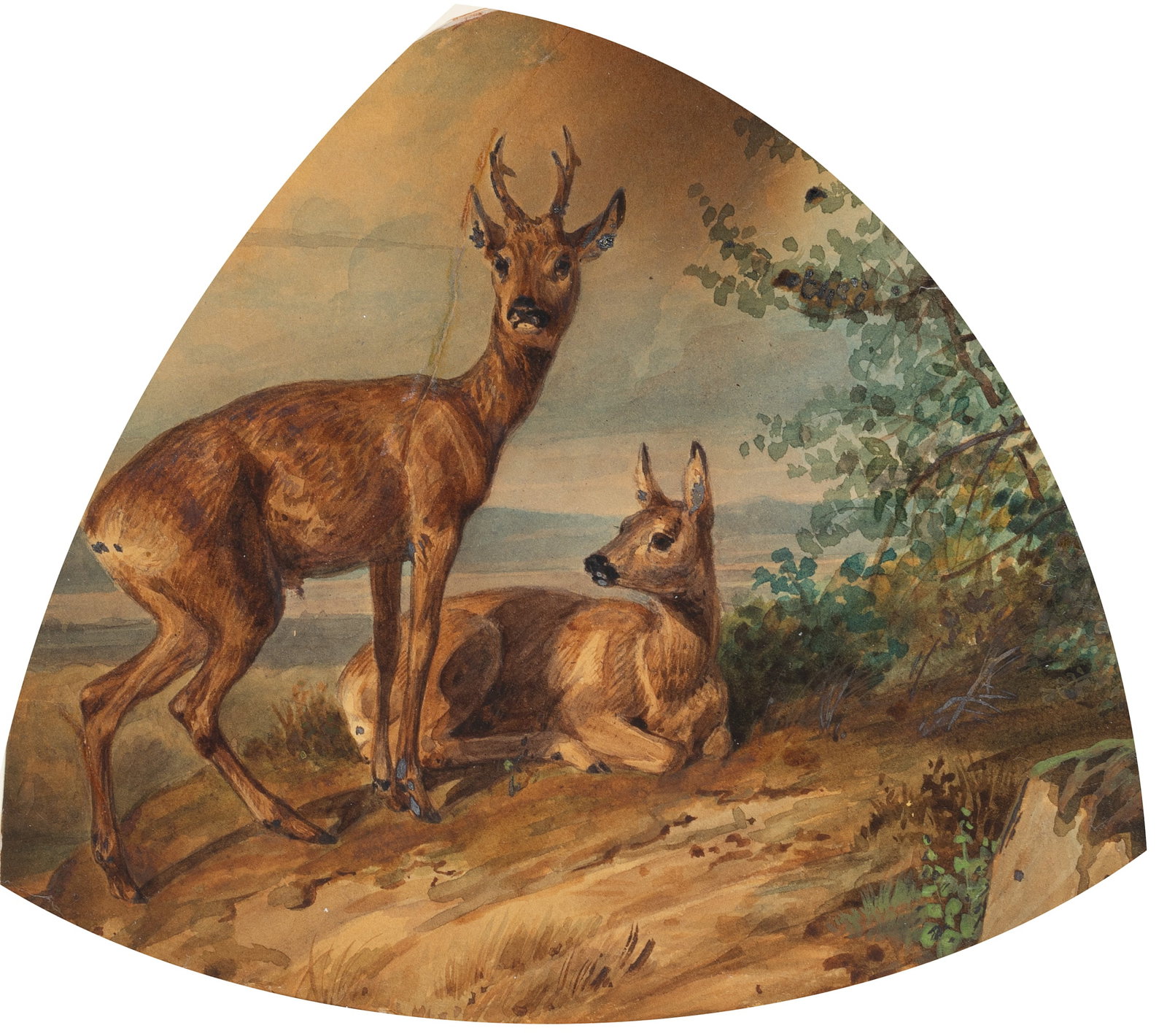 J. ZWECKER (1814-1876), Fawn and doe, Watercolor (1 of 5)