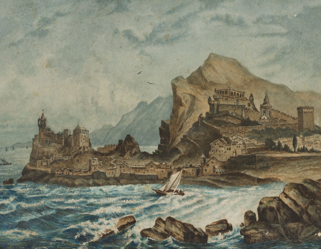 Monogram HF (19th), Port city in Crimea, 1881, Watercolor (1 of 6)
