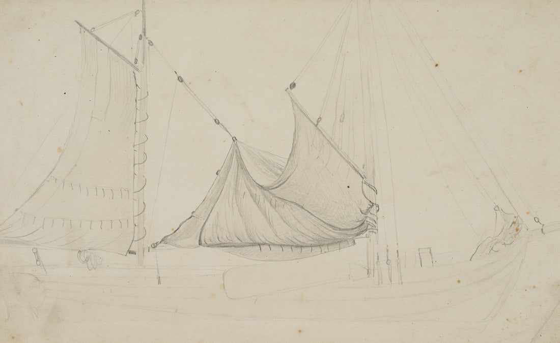 Unknown (19th), Sketch of a ship setting sail, Pencil (1 of 4)