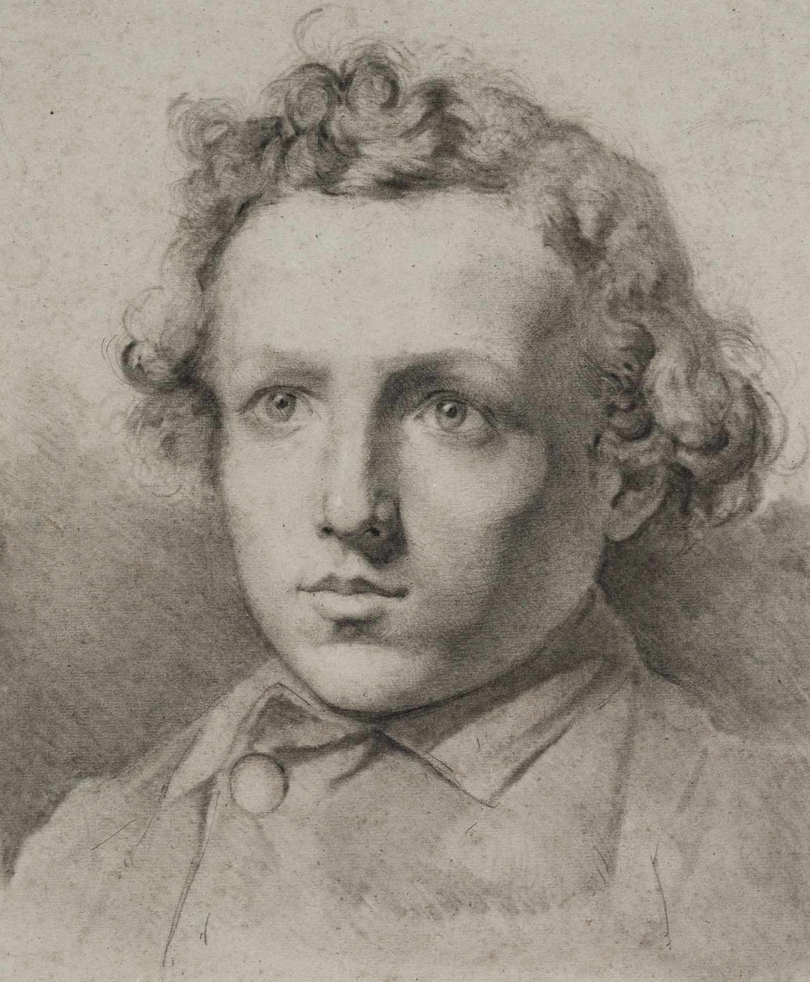 Unknown (19th), Young man with curly hair, Charcoal (1 of 5)