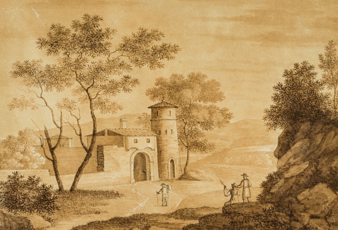 Unknown (19th), Italian landscape with a city gate, around 1800, Watercolor (1 of 4)