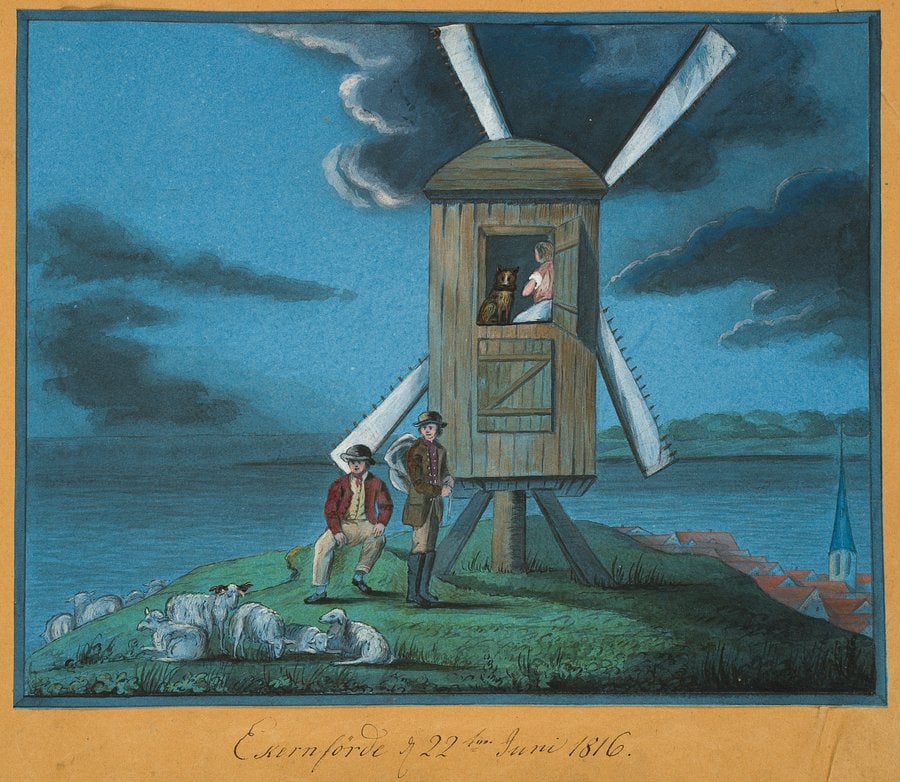 Unknown (19th), Windmill in Eckernförde, 1816, Watercolor (1 of 4)