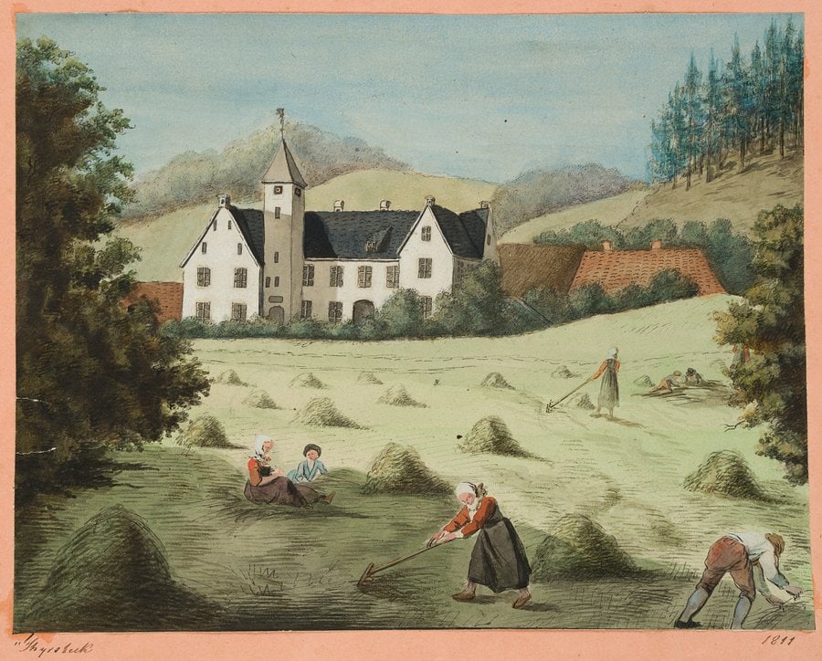 Unknown (19th), Hay harvest at the estate, 1811, Watercolor (1 of 7)