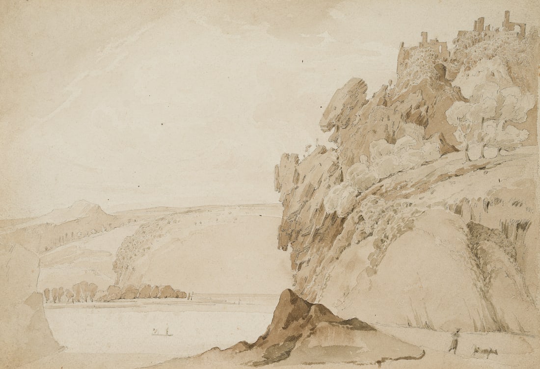 Unknown (19th), Rocky landscape on the shore, around 1830, Brush drawing (1 of 5)