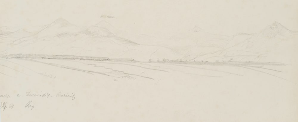 Unknown (19th), Milešovka/Donnersberg, Pencil: Unknown (19th century): Czech landscape with Milešovka (also Milleschauer or Donnersberg) near Theresienstadt (today Terezín, Czech Republic), 19th century, Pencil Technique: Pencil on Paper Sta