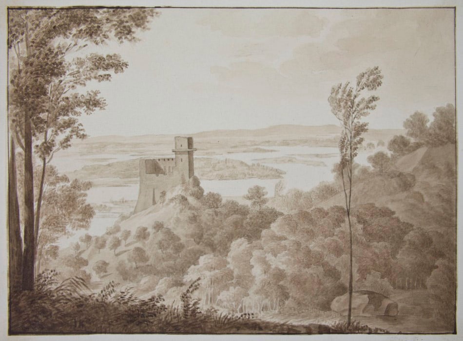 Unknown (19th), The Danube Valley with the ruins of Greifenstein, around 1800, Indian ink: Unknown (19th century): The Danube Valley with the ruins of Greifenstein, c. 1800, Indian ink Technique: Indian ink over Pencil on Paper, mounted on Paper Date: c. 1800 Description: labelled "Vue Du C