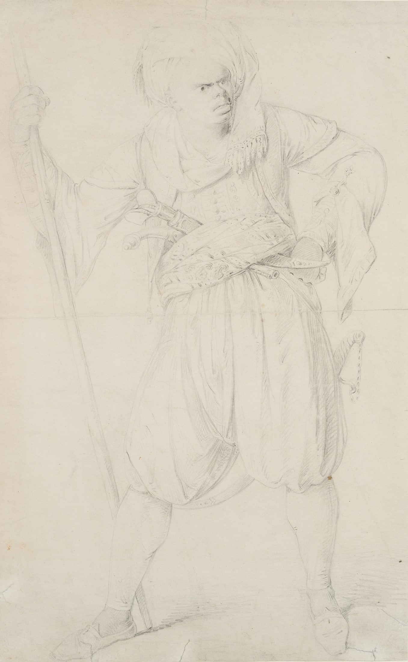 Unknown (19th), Oriental man wearing a turban and carrying daggers, around 1830, Pencil (1 of 5)