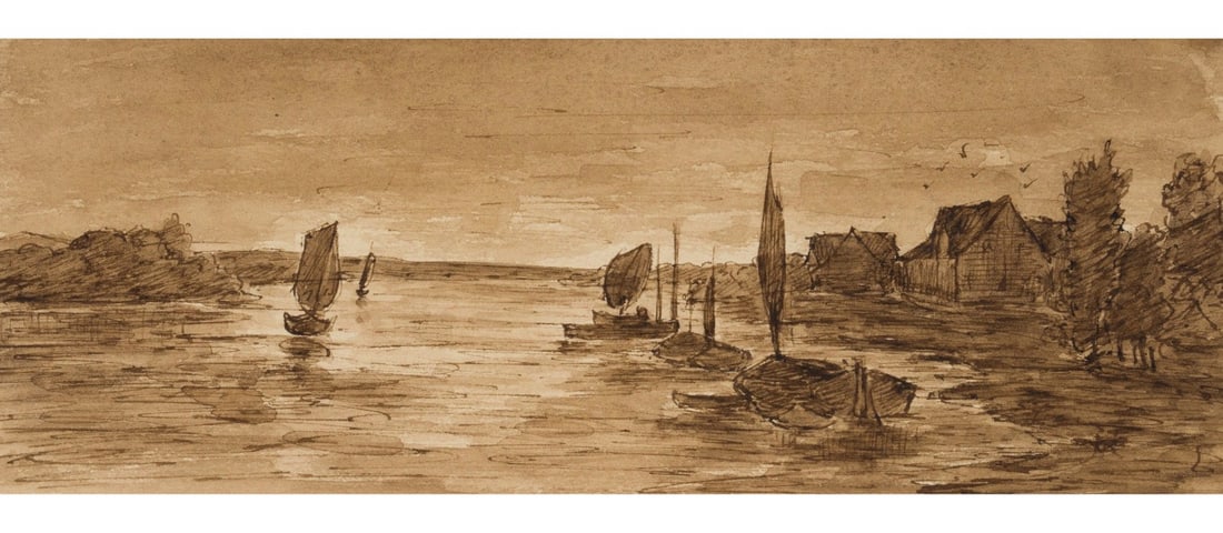Unknown (19th), Lake with fishing boats, around 1820, Indian ink (1 of 4)