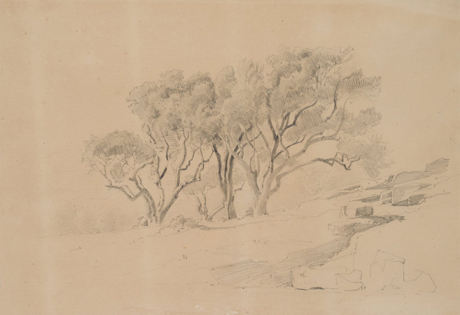 Unknown (19th), Rocky landscape with trees, Pencil (1 of 5)