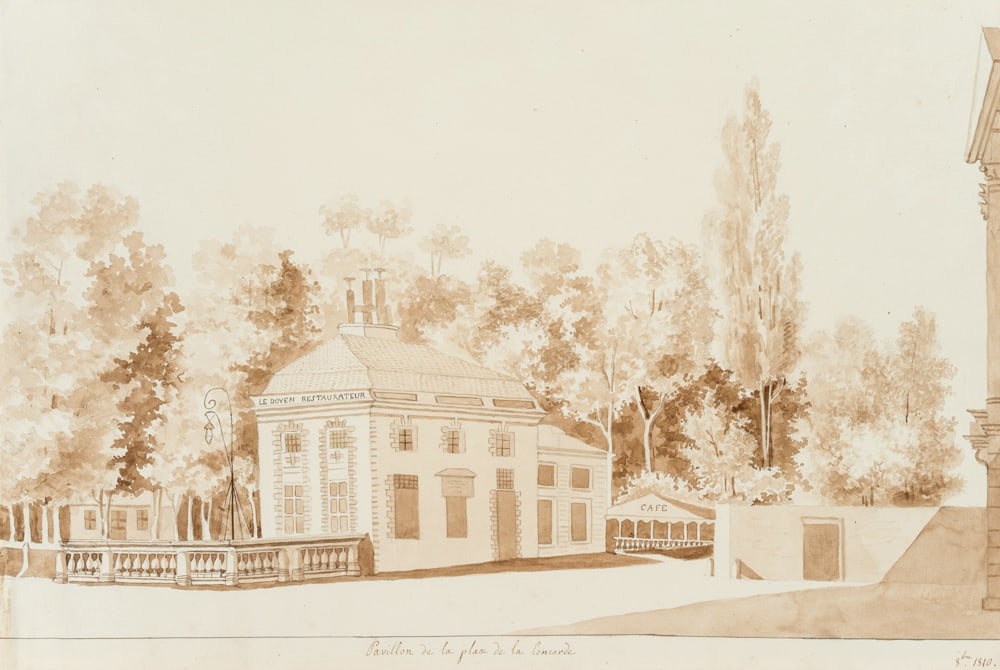 Unknown (19th), Pavilion, Place de la Concorde, Paris, 1810, Brush drawing (1 of 4)