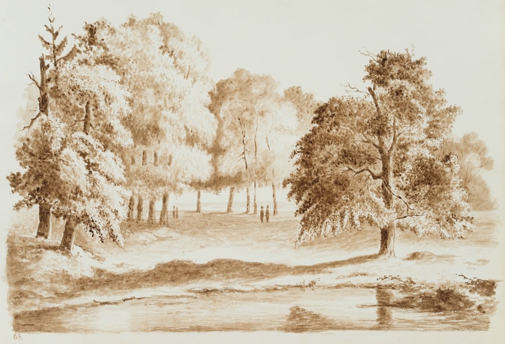 Unknown (19th), Romantic park landscape, Brush drawing (1 of 4)