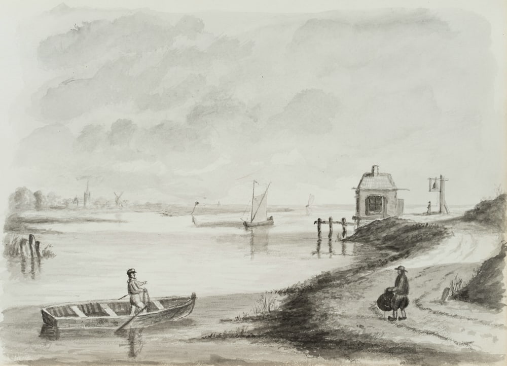 Unknown (19th), Rowers on the North Sea coast, Brush drawing (1 of 4)