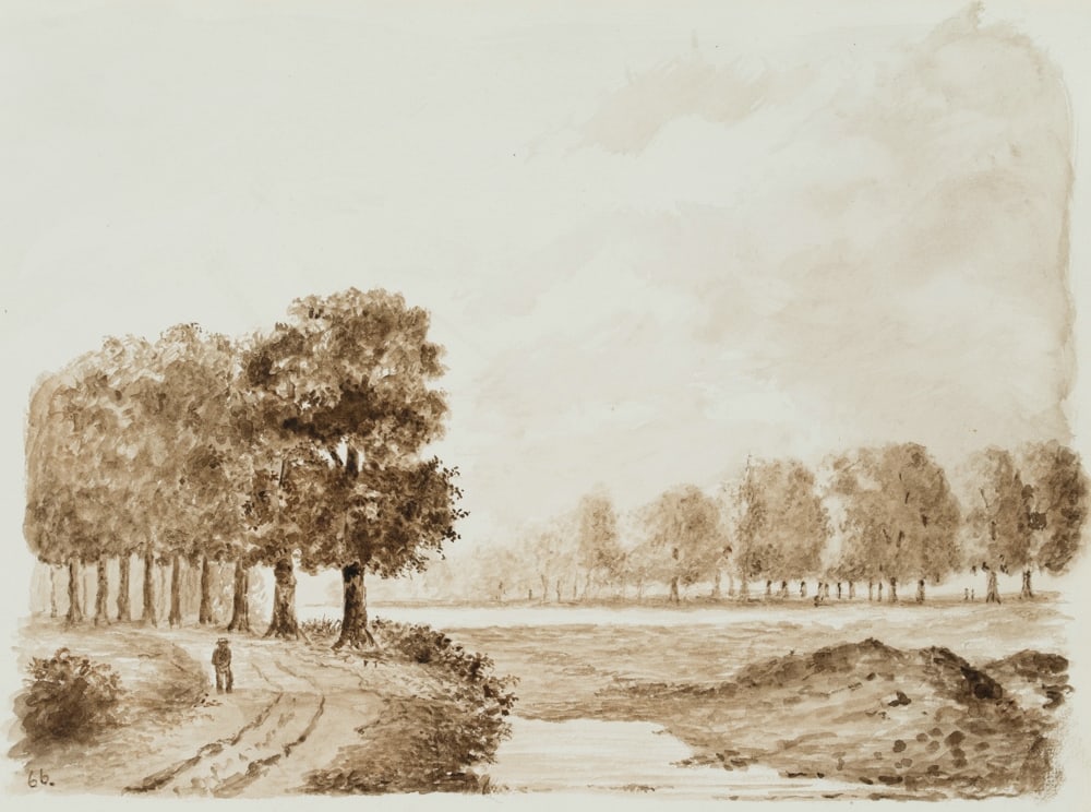 Unknown (19th), Walkers along the avenue, Brush drawing (1 of 4)