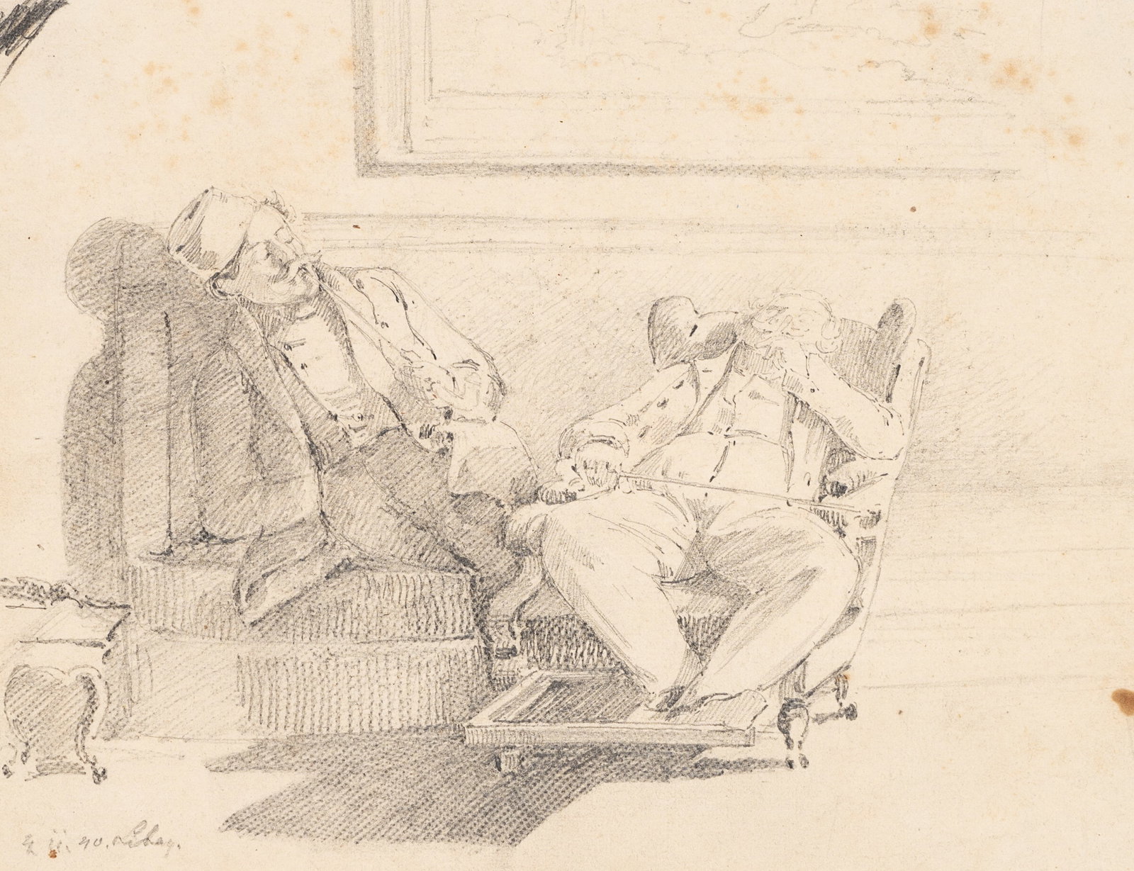 Unknown (19th), Resting Gentlemen, 1840, Pencil (1 of 5)