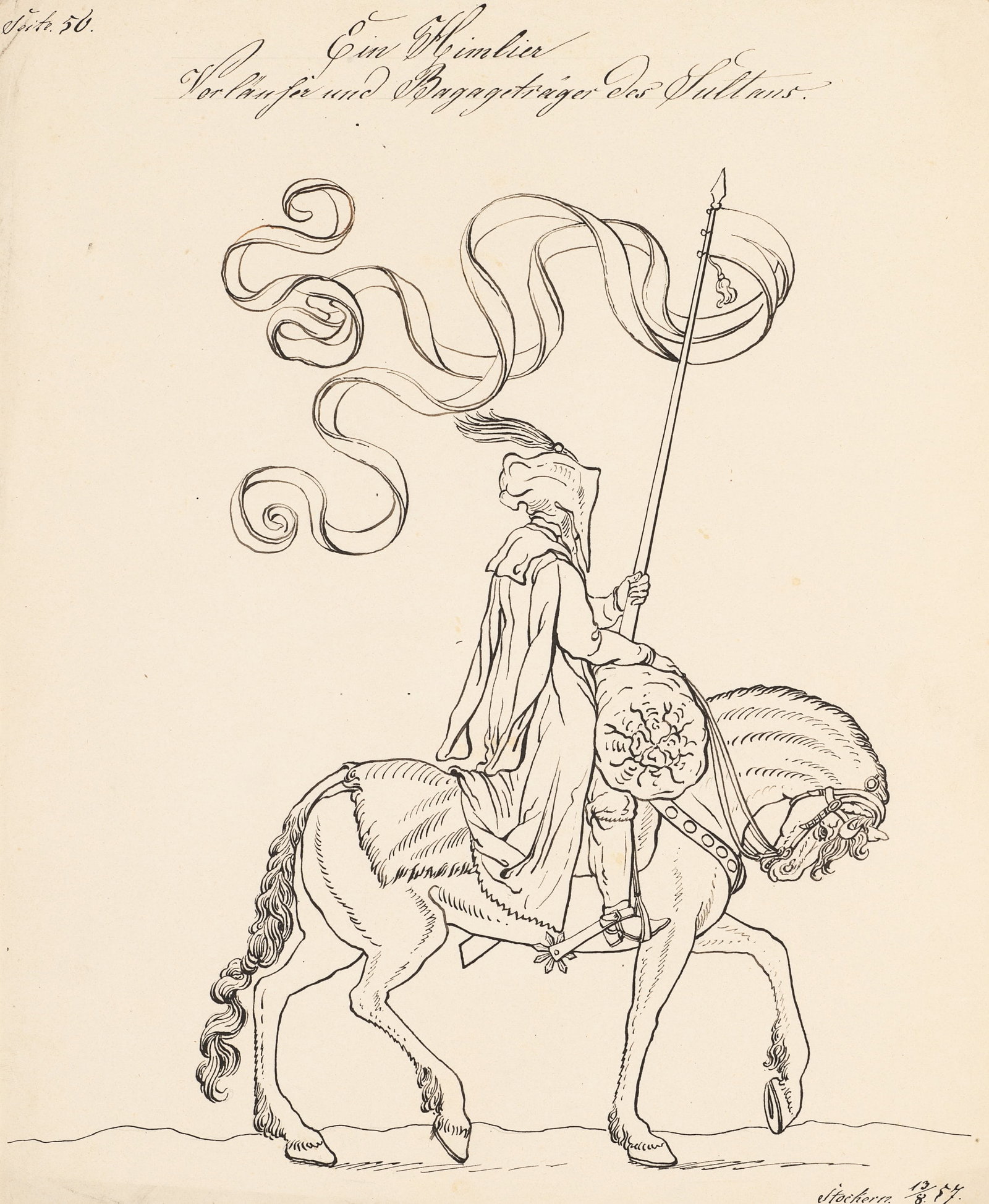 Unknown (19th), Knightly bearer of the coat of arms, 1857, Pen drawing (1 of 5)