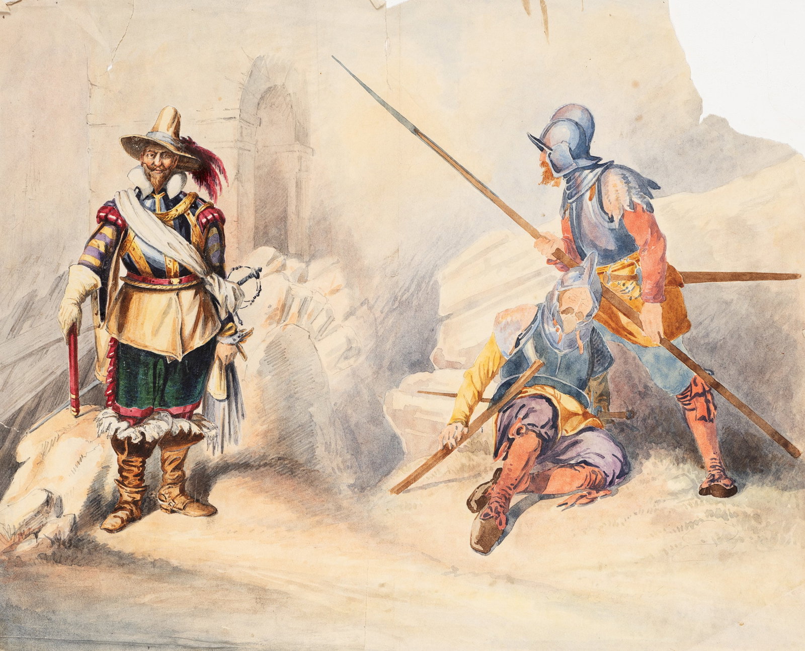 Unknown (19th), Historical soldiers in front of ruins, around 1840, Watercolor (1 of 5)
